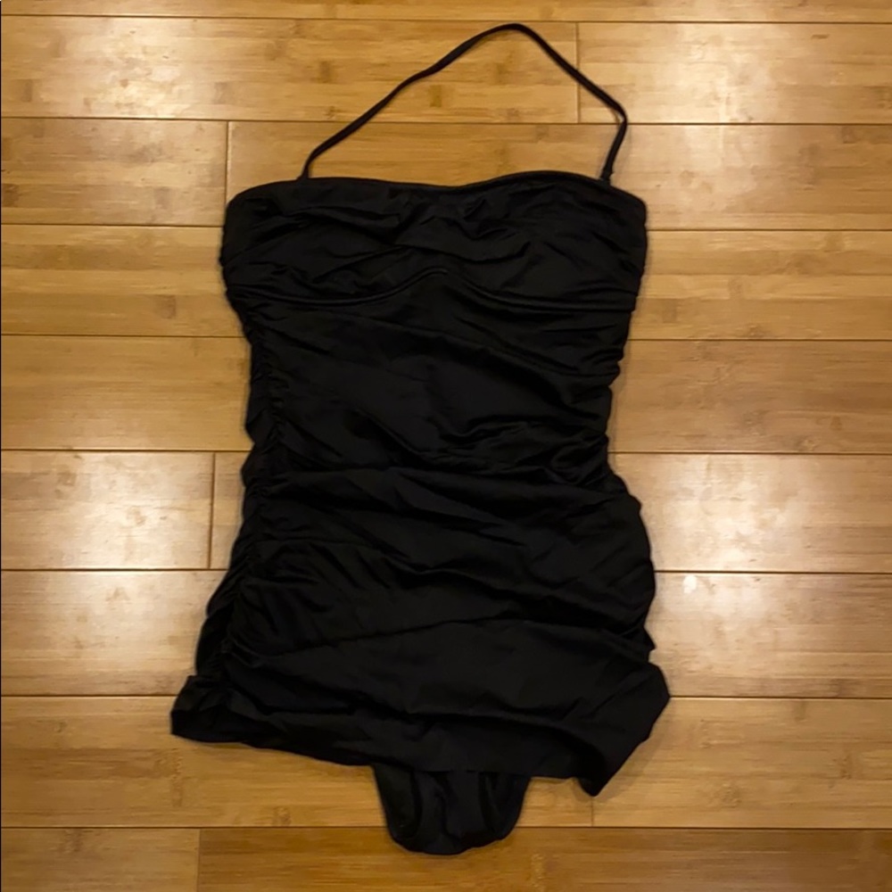 J. Crew Black Bandau Ruched One-Piece Swimsuit